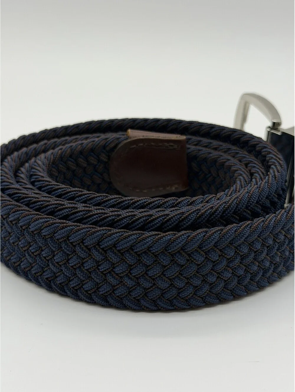 Tommy Bahama Belt Mens L/XL Blue/Brown Braided Woven Elastic Stretch Reversible